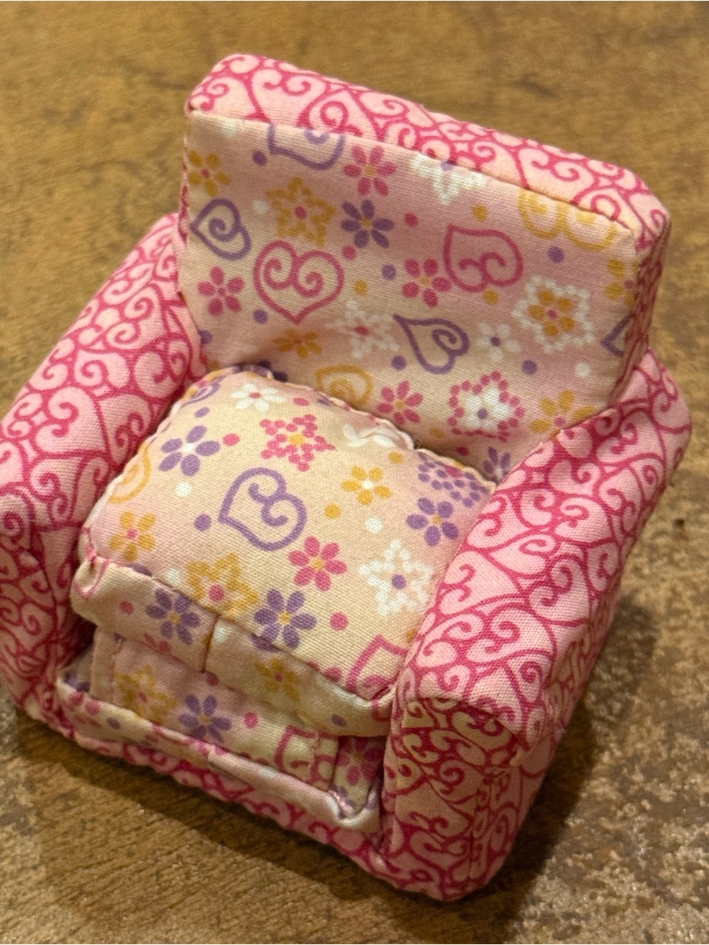 Fisher-Price Loving Family Dollhouse Pink Floral Fabric Chair Girl's Bedroom